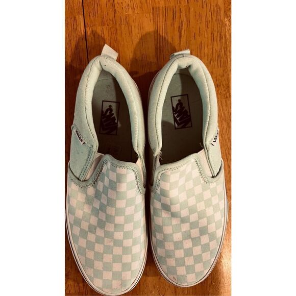 Vans Mint Green Checkered Slip On Sneakers Missy Size 5.5 - Picture 3 of 11